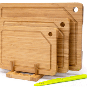 3 piece bamboo cutting board set for meat, fruit, and vegetables