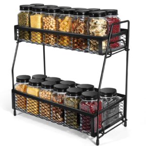 Home black metal wire spice rack heavy duty modern kitchenware storage organizer seasoning rack cabinet