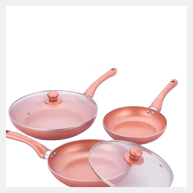 dinner cookware set: shiny polished 3 piece premium copper coated frying pan set dinner cookware set: shiny polished 3 piece premium copper coated frying pan set