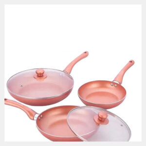 dinner cookware set: shiny polished 3 piece premium copper coated frying pan set