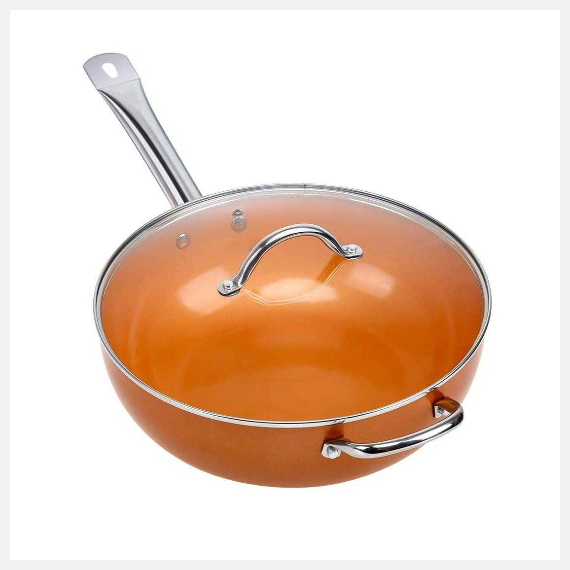 dinner cookware set: shiny polished 3 piece premium copper coated frying pan set dinner cookware set: shiny polished 3 piece premium copper coated frying pan set